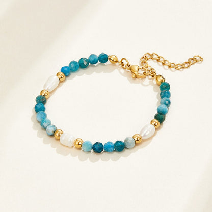 Coastal Turquoise Blue and Pearl Bead Bracelet
