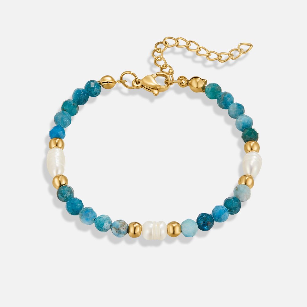 Coastal Turquoise Blue and Pearl Bead Bracelet
