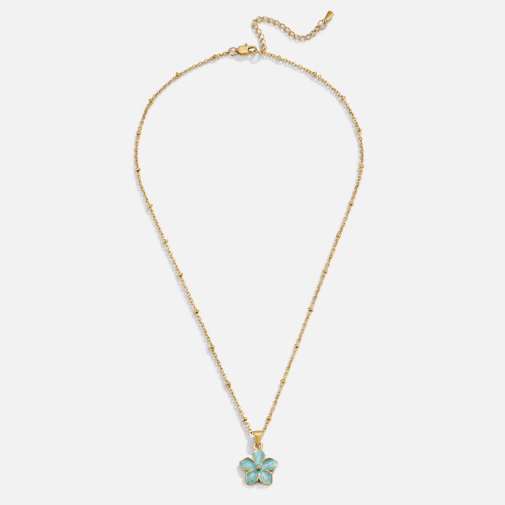 Turquoise Blue Sakura Flower Gold-Tone Necklace