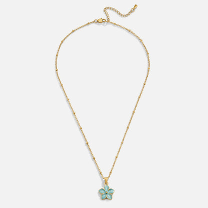 Turquoise Blue Sakura Flower Gold-Tone Necklace