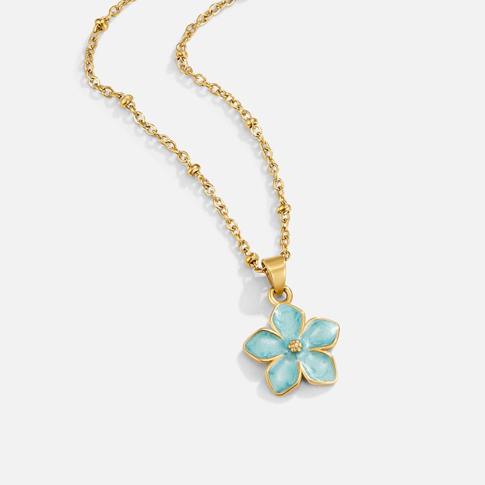 Turquoise Blue Sakura Flower Gold-Tone Necklace