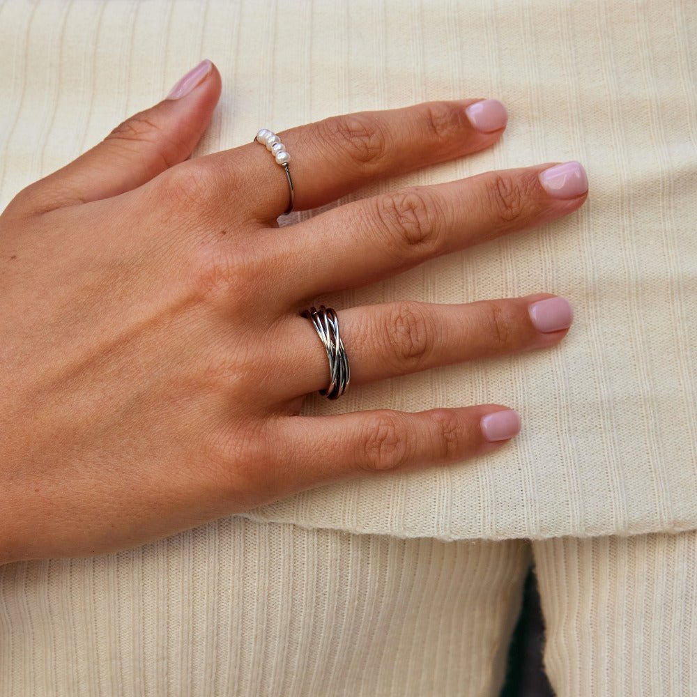 Mia Rope Twist Silver-Tone Slim Band Ring