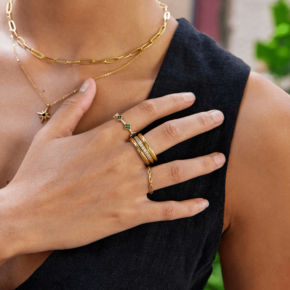 Vana Three Band Crystal Gold-Tone Ring Set