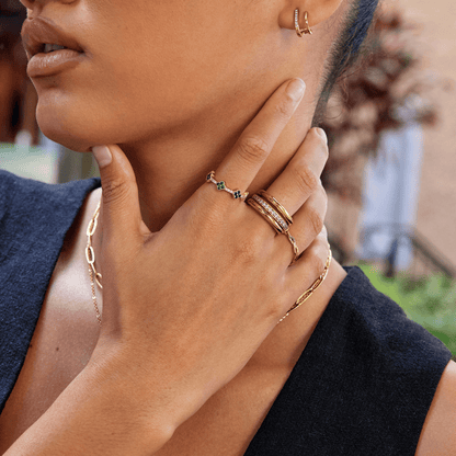 Vana Three Band Crystal Gold-Tone Ring Set
