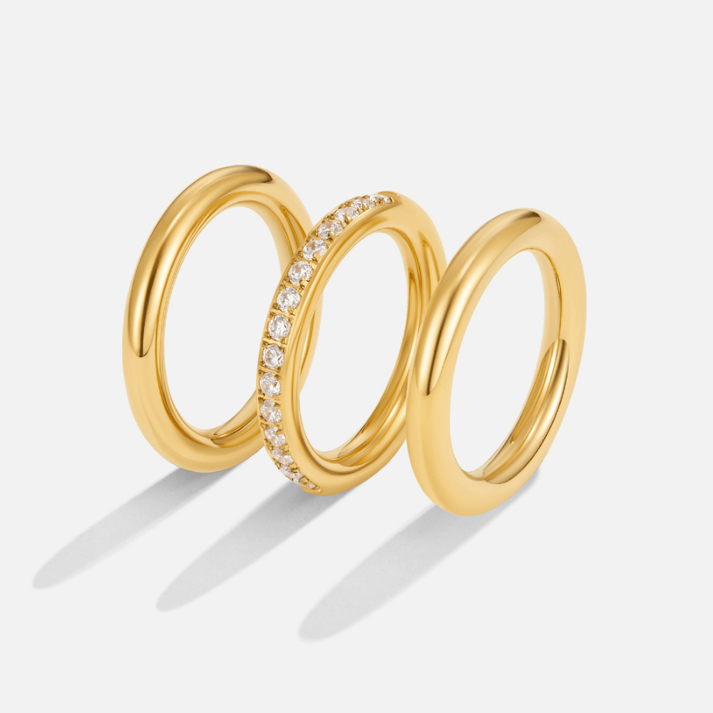 Vana Three Band Crystal Gold-Tone Ring Set