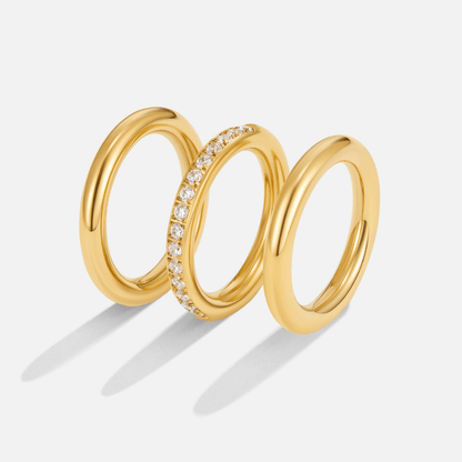 Vana Three Band Crystal Gold-Tone Ring Set