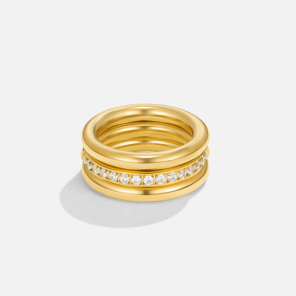 Vana Three Band Crystal Gold-Tone Ring Set