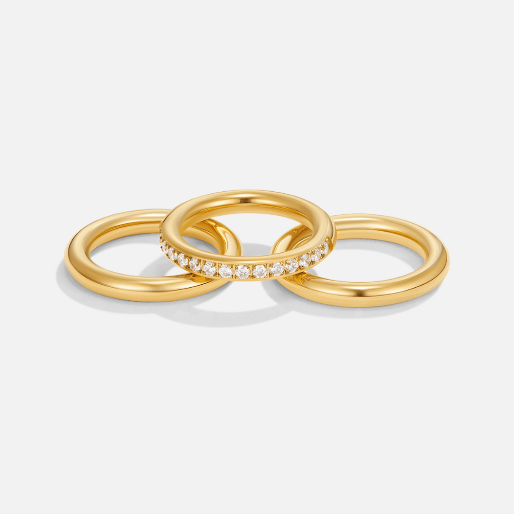 Vana Three Band Crystal Gold-Tone Ring Set