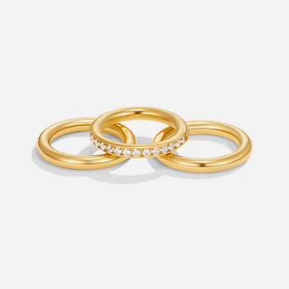 Vana Three Band Crystal Gold-Tone Ring Set