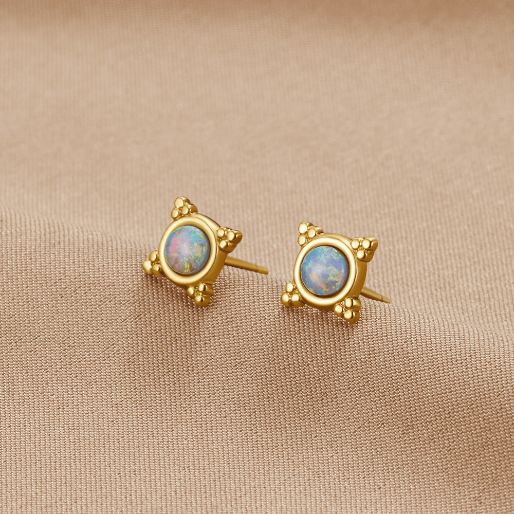 Blue Opal-Effect Studs with a Vintage Setting