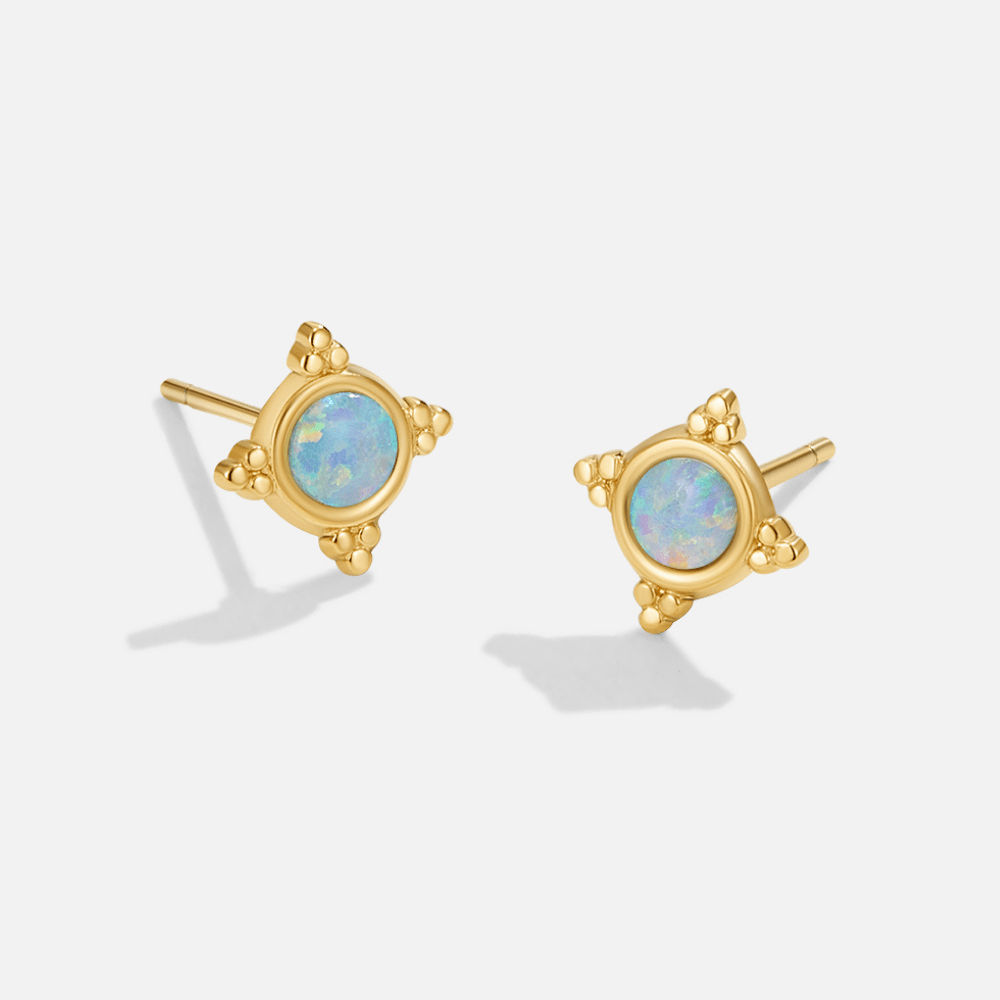 Blue Opal-Effect Studs with a Vintage Setting