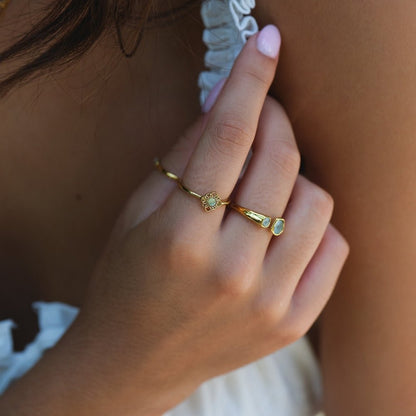 Lotus Petal Opal-Effect Antique Style Ring