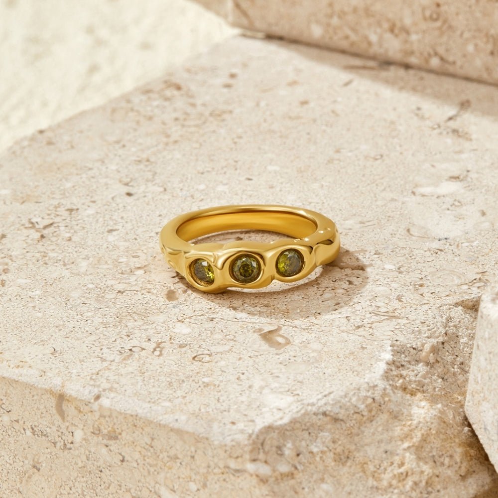 Gold-Tone Peridot Green Ring with a Vintage Feel