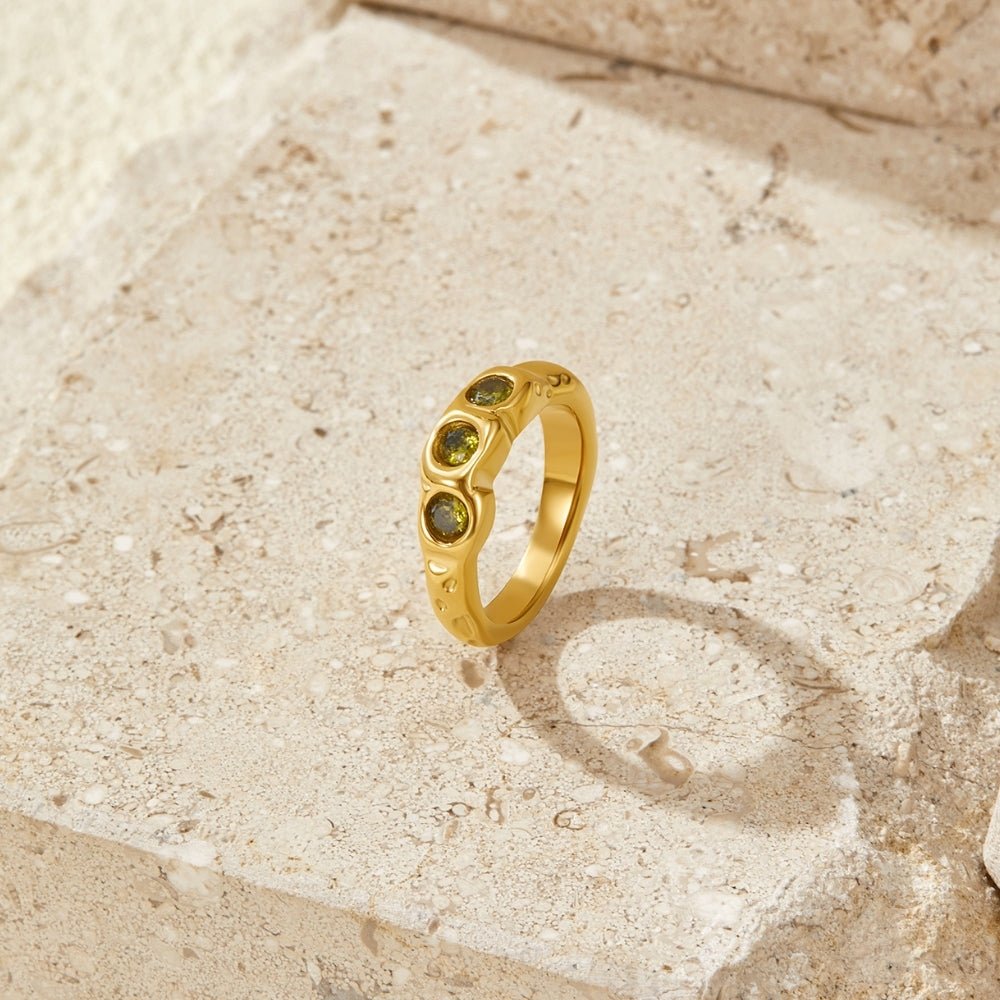 Gold-Tone Peridot Green Ring with a Vintage Feel