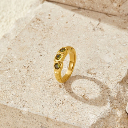 Gold-Tone Peridot Green Ring with a Vintage Feel
