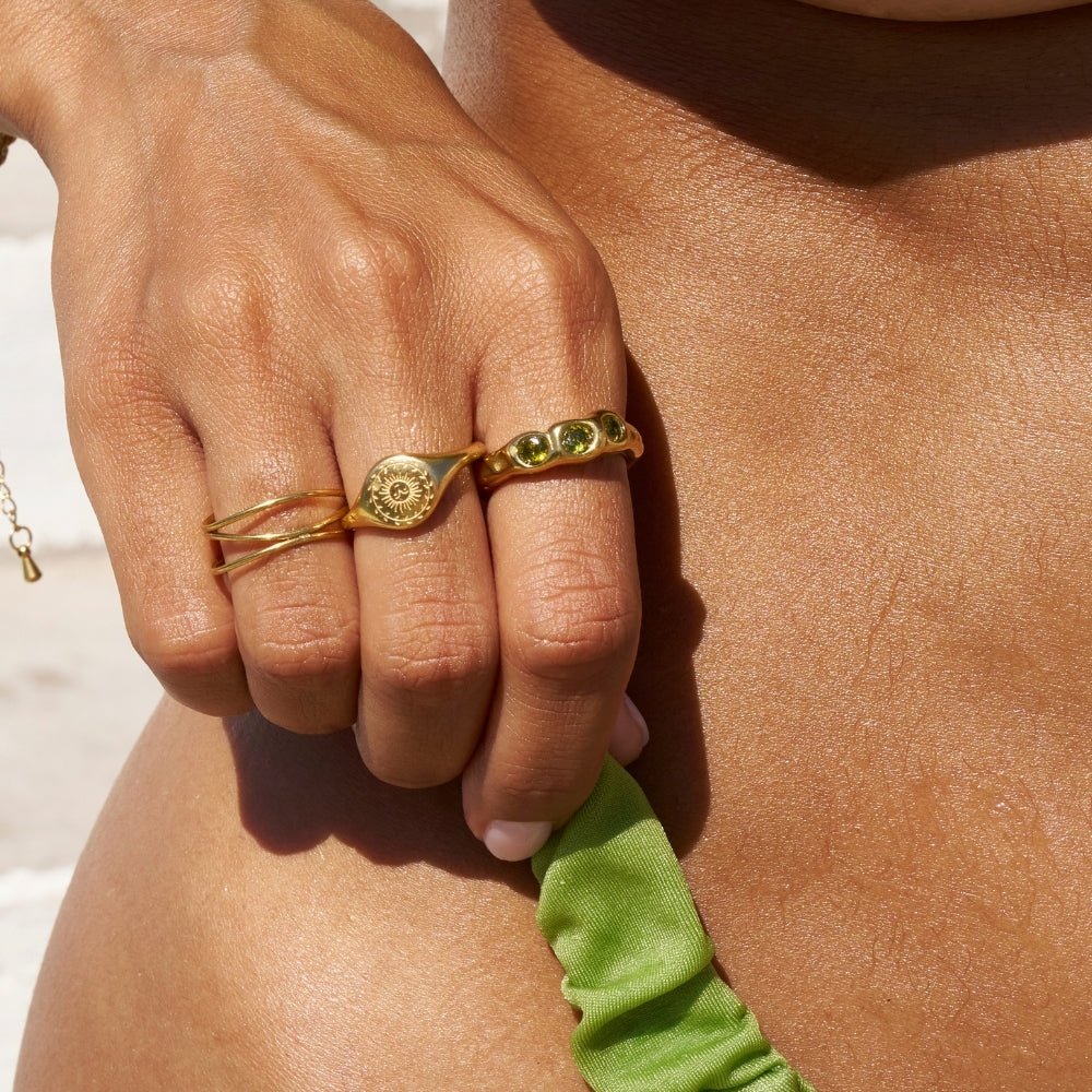 Gold-Tone Peridot Green Ring with a Vintage Feel