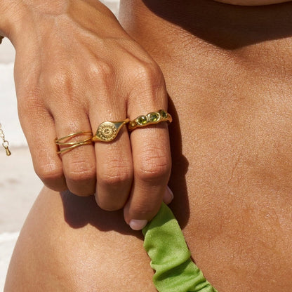 Gold-Tone Peridot Green Ring with a Vintage Feel