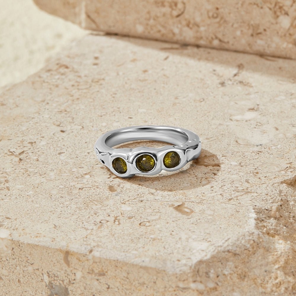 Silver-Tone Peridot Green Ring with a Vintage Feel
