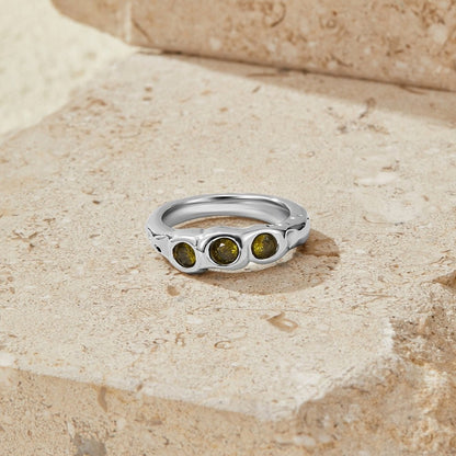 Silver-Tone Peridot Green Ring with a Vintage Feel