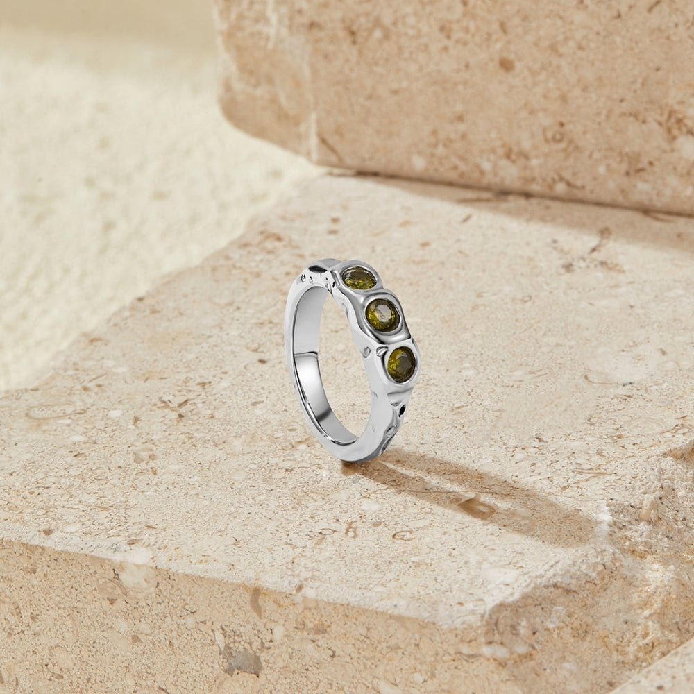 Silver-Tone Peridot Green Ring with a Vintage Feel