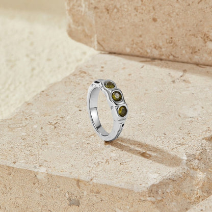 Silver-Tone Peridot Green Ring with a Vintage Feel