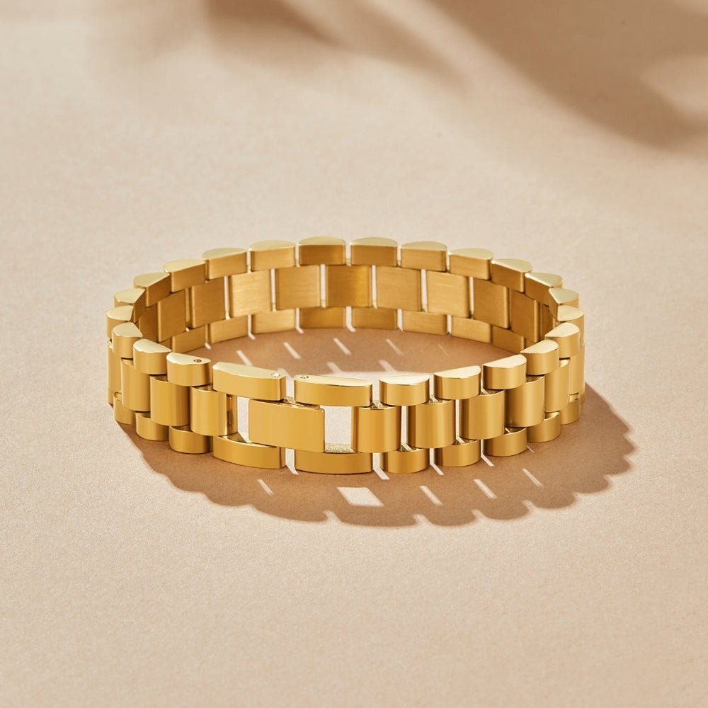 Watch-Style Structured Link Gold-Tone Bracelet