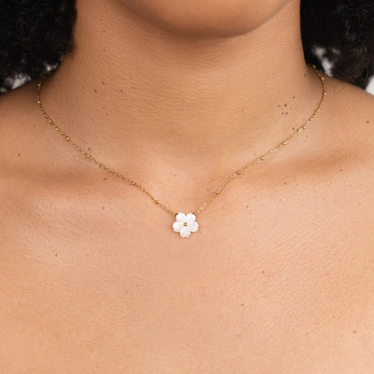 Single White Blossom Charm Fine Chain Necklace