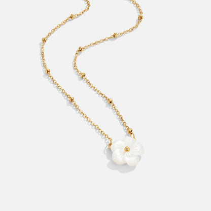Single White Blossom Charm Fine Chain Necklace