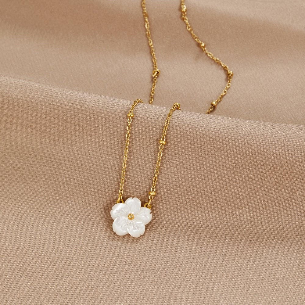 Single White Blossom Charm Fine Chain Necklace