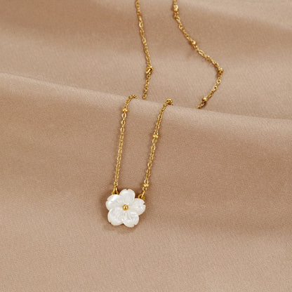 Single White Blossom Charm Fine Chain Necklace