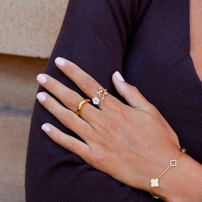 Open Blossom Silver-Tone Flower Band Ring