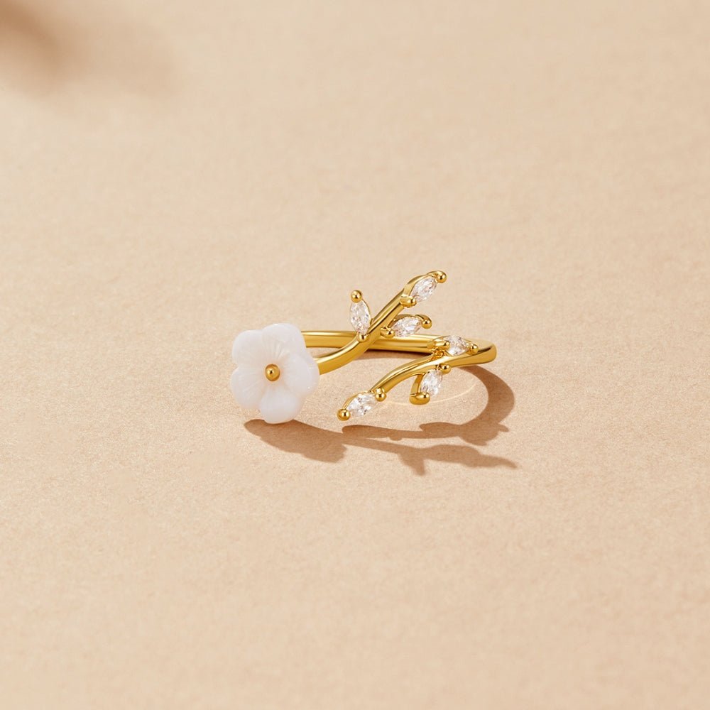 White Petal Blossom Ring on a Slender Band