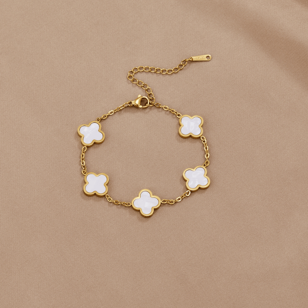 Row of White Clover Charms Chain Bracelet