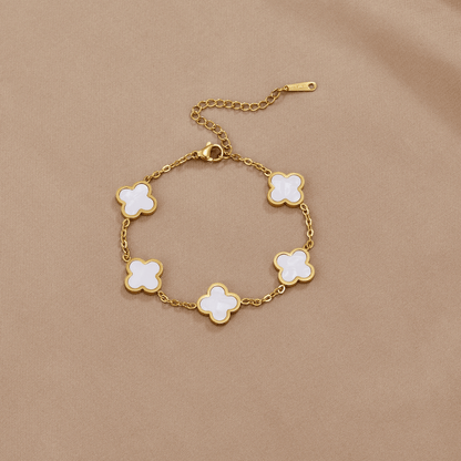 Row of White Clover Charms Chain Bracelet