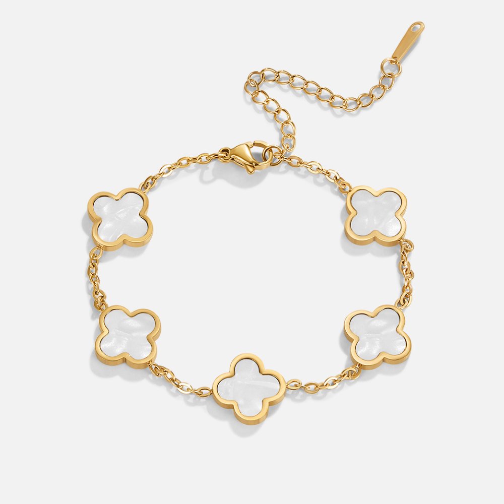 Row of White Clover Charms Chain Bracelet