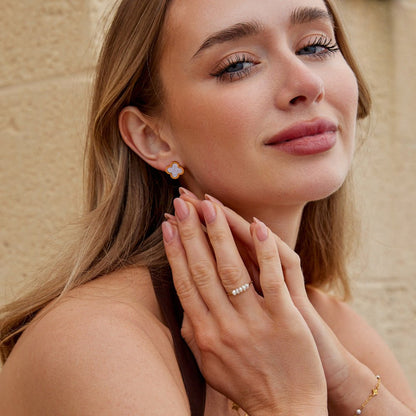 Small Chalk White Clover Leaf Stud Earrings