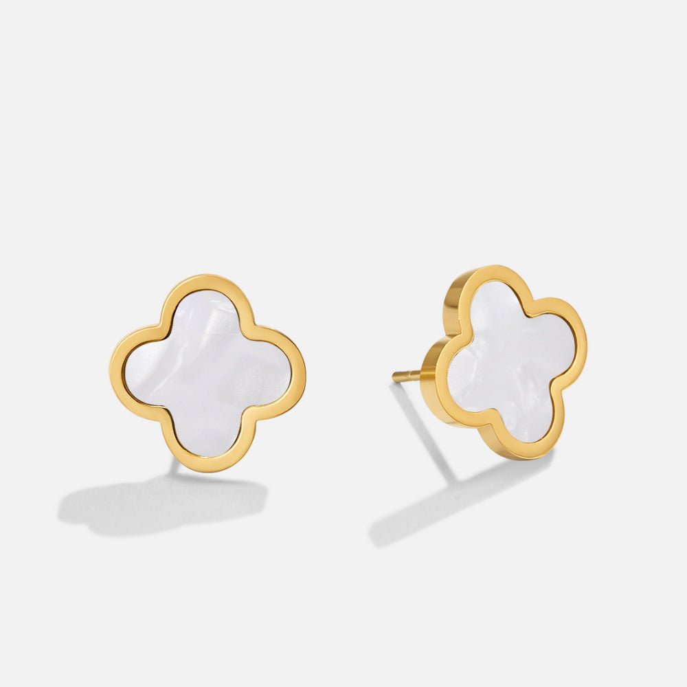 Small Chalk White Clover Leaf Stud Earrings
