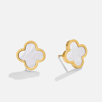 Small Chalk White Clover Leaf Stud Earrings