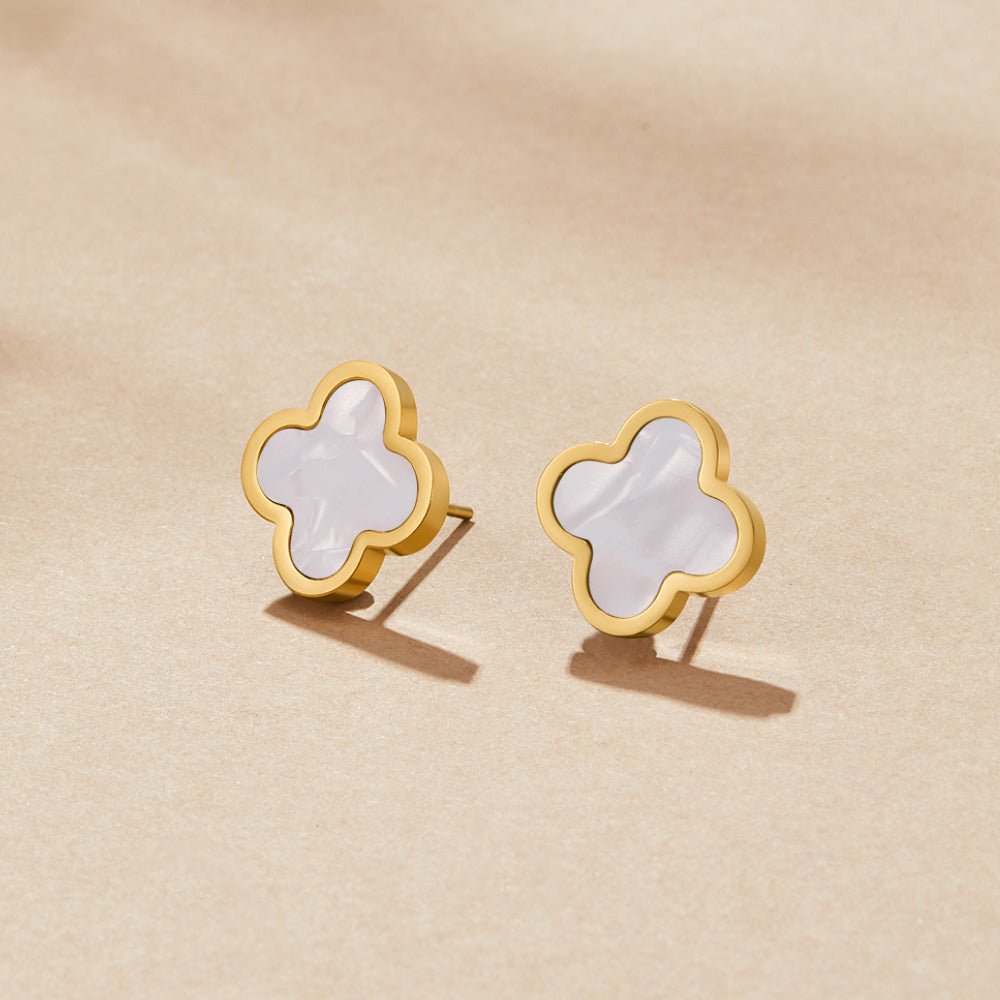 Small Chalk White Clover Leaf Stud Earrings