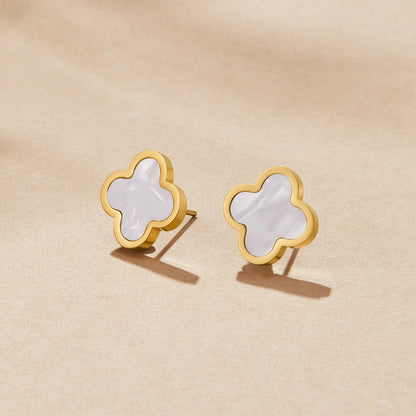 Small Chalk White Clover Leaf Stud Earrings