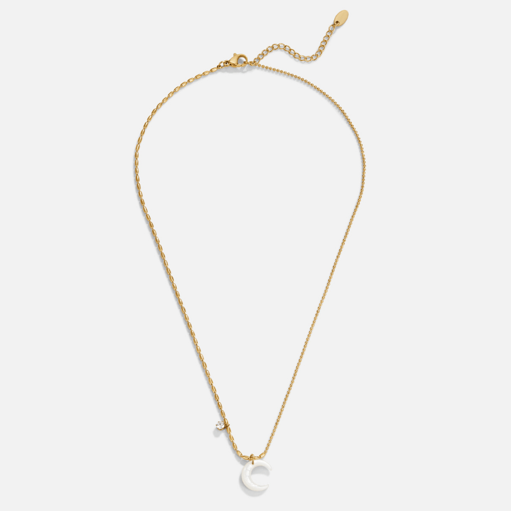 Slender White Crescent Moon Pendant Necklace