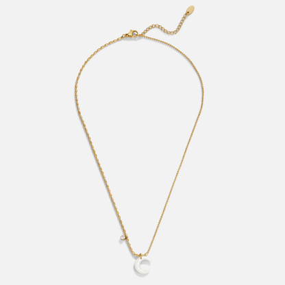 Slender White Crescent Moon Pendant Necklace