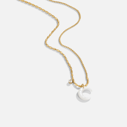 Slender White Crescent Moon Pendant Necklace