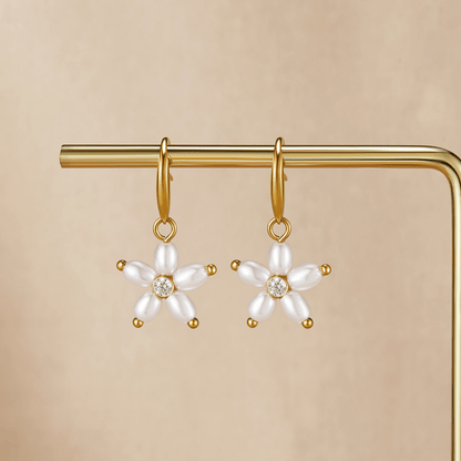 Single White Bloom Pearl Drop Earrings