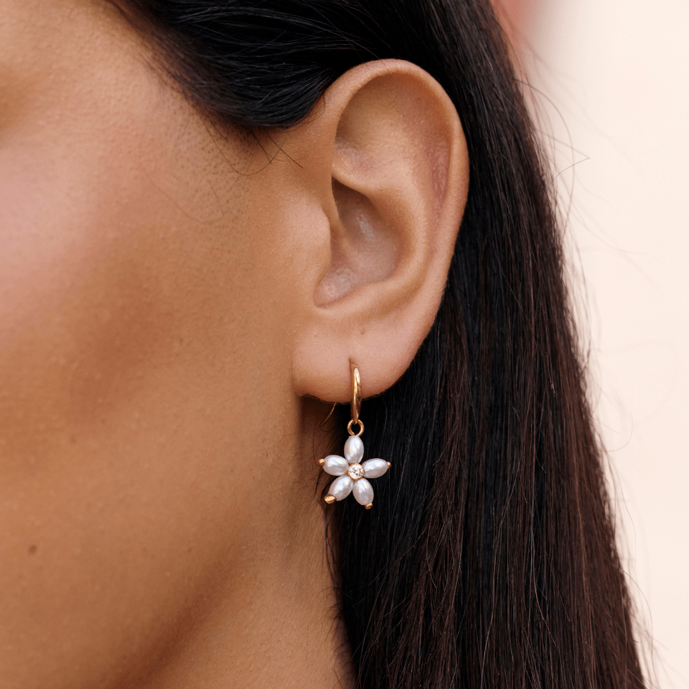 Single White Bloom Pearl Drop Earrings