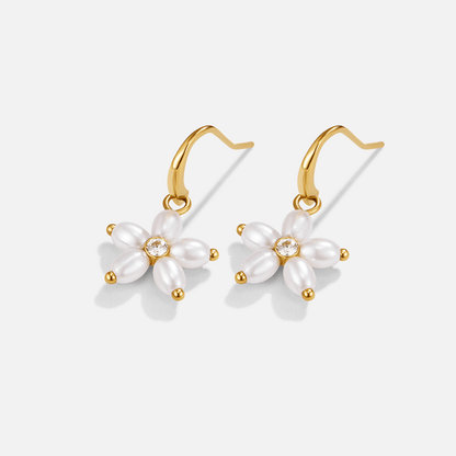 Single White Bloom Pearl Drop Earrings