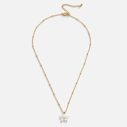 Small White Flower and Pearl Drop Necklace