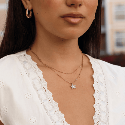 Small White Flower and Pearl Drop Necklace