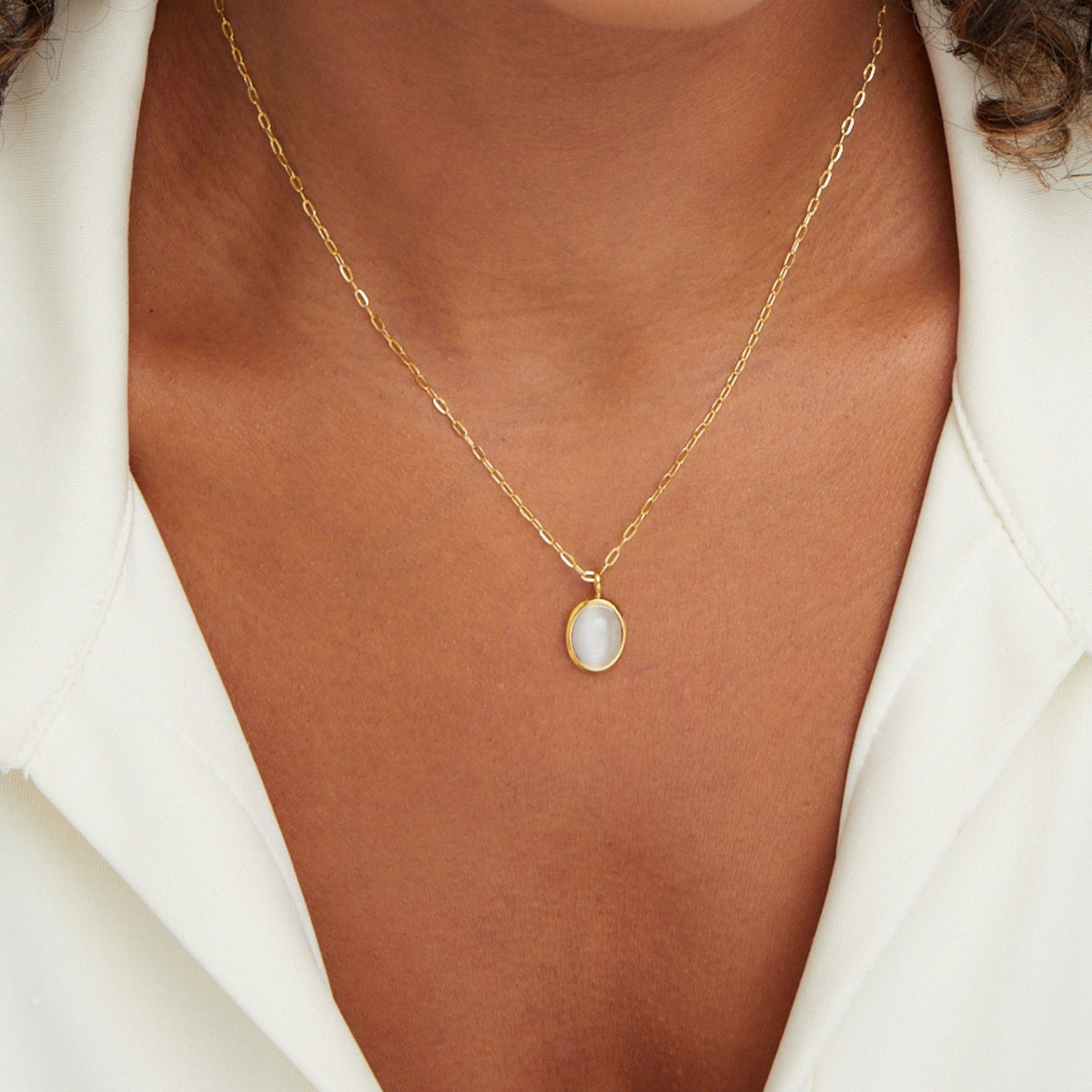 Milky Opal-Effect Round Pendant Necklace