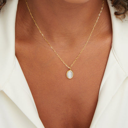 Milky Opal-Effect Round Pendant Necklace